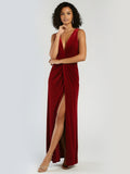 Elegant Draped Twist Front Velvet Maxi Dress