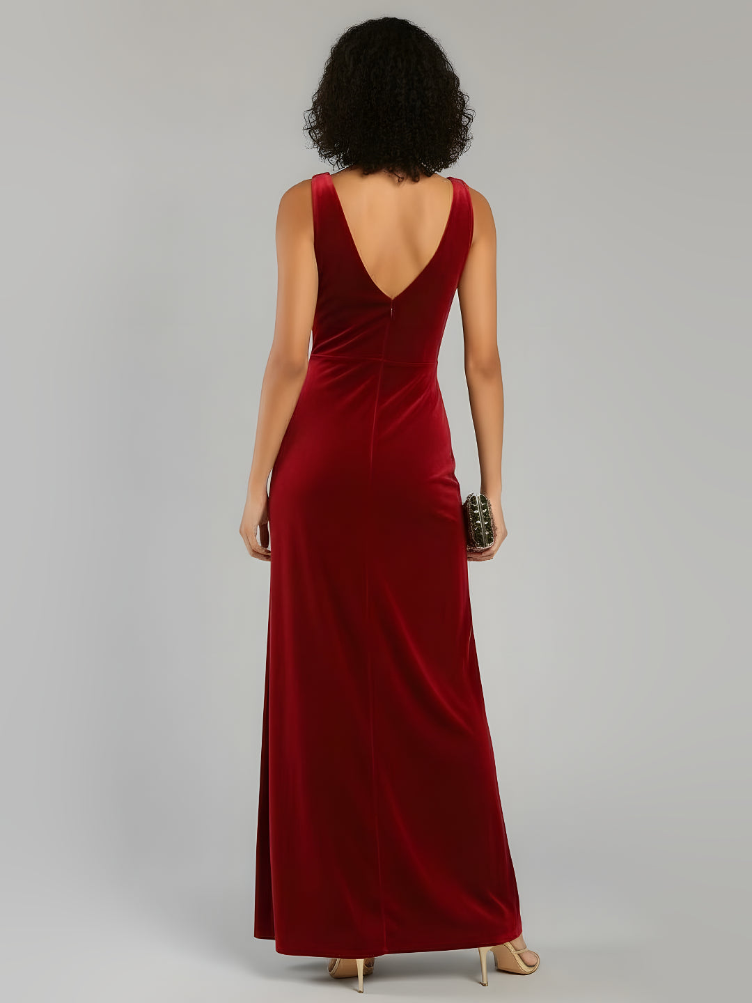 Elegant Draped Twist Front Velvet Maxi Dress