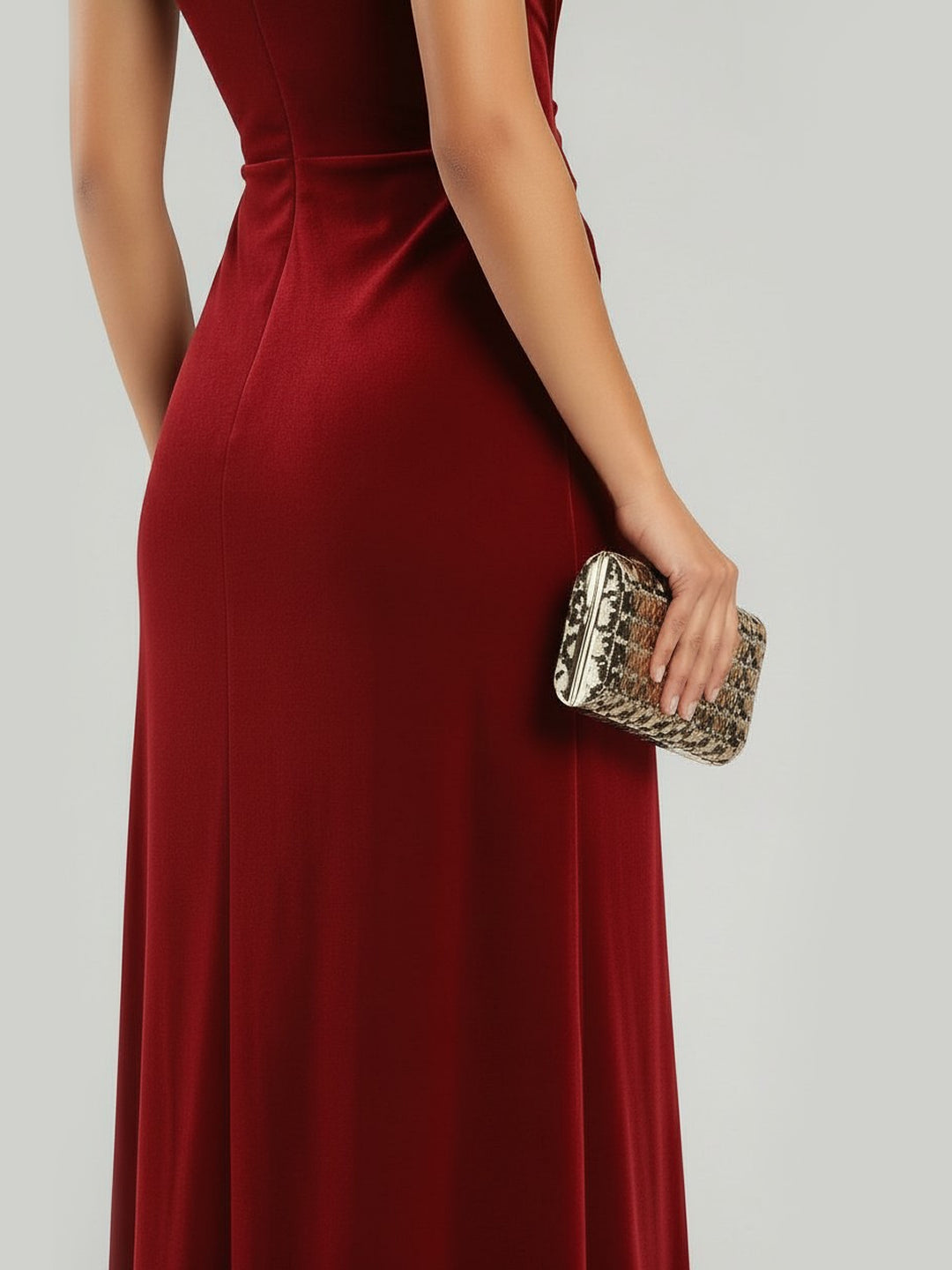 Elegant Draped Twist Front Velvet Maxi Dress