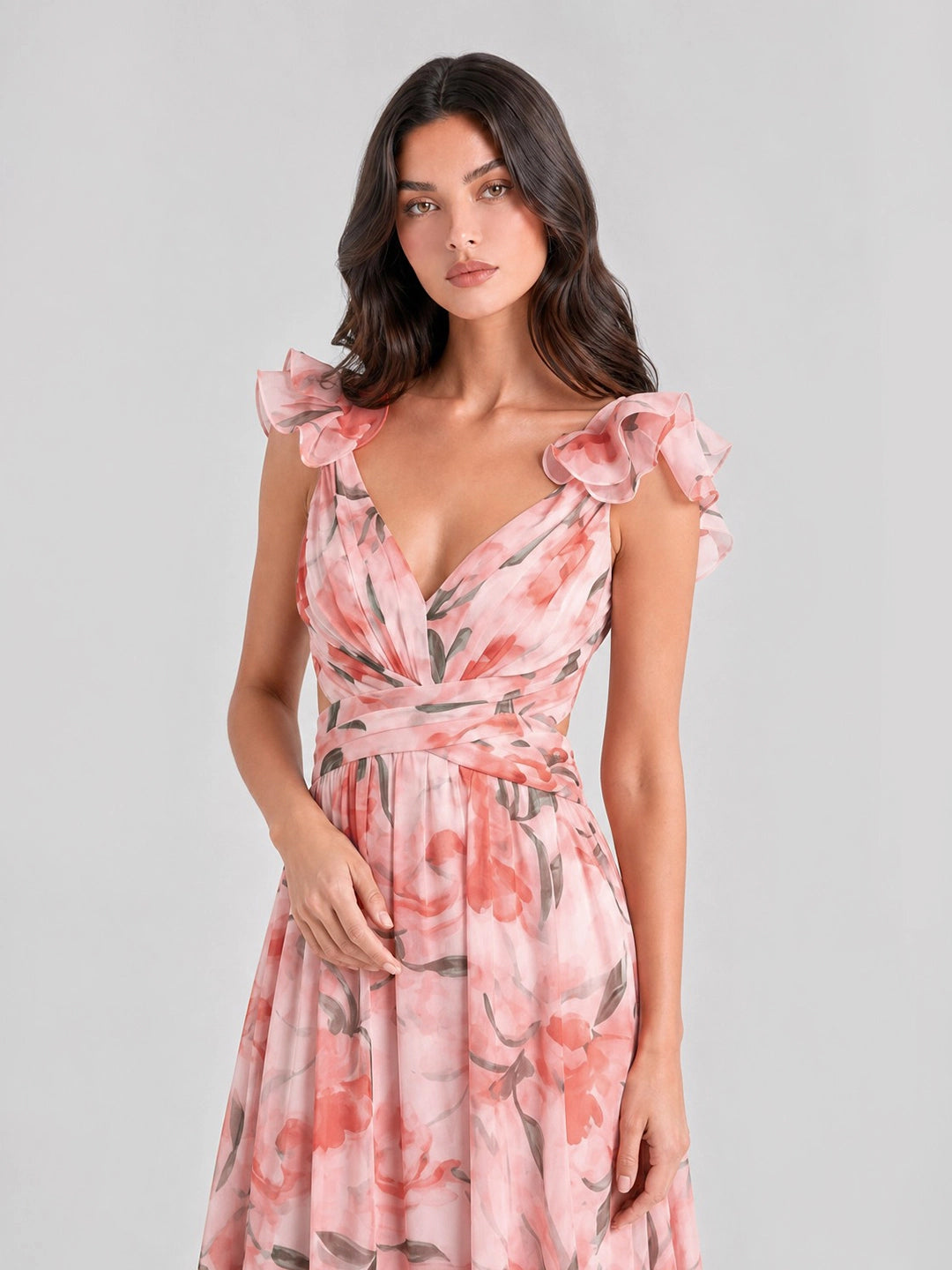 Watercolor Floral Cut-out Maxi Dress