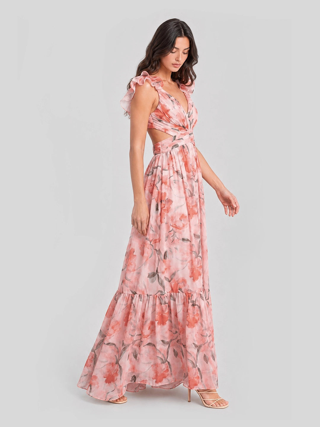Watercolor Floral Cut-out Maxi Dress