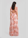 Watercolor Floral Cut-out Maxi Dress