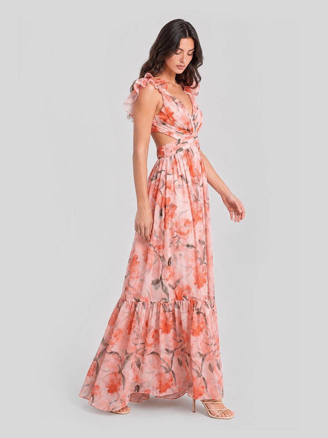 Watercolor Floral Cut-out Maxi Dress