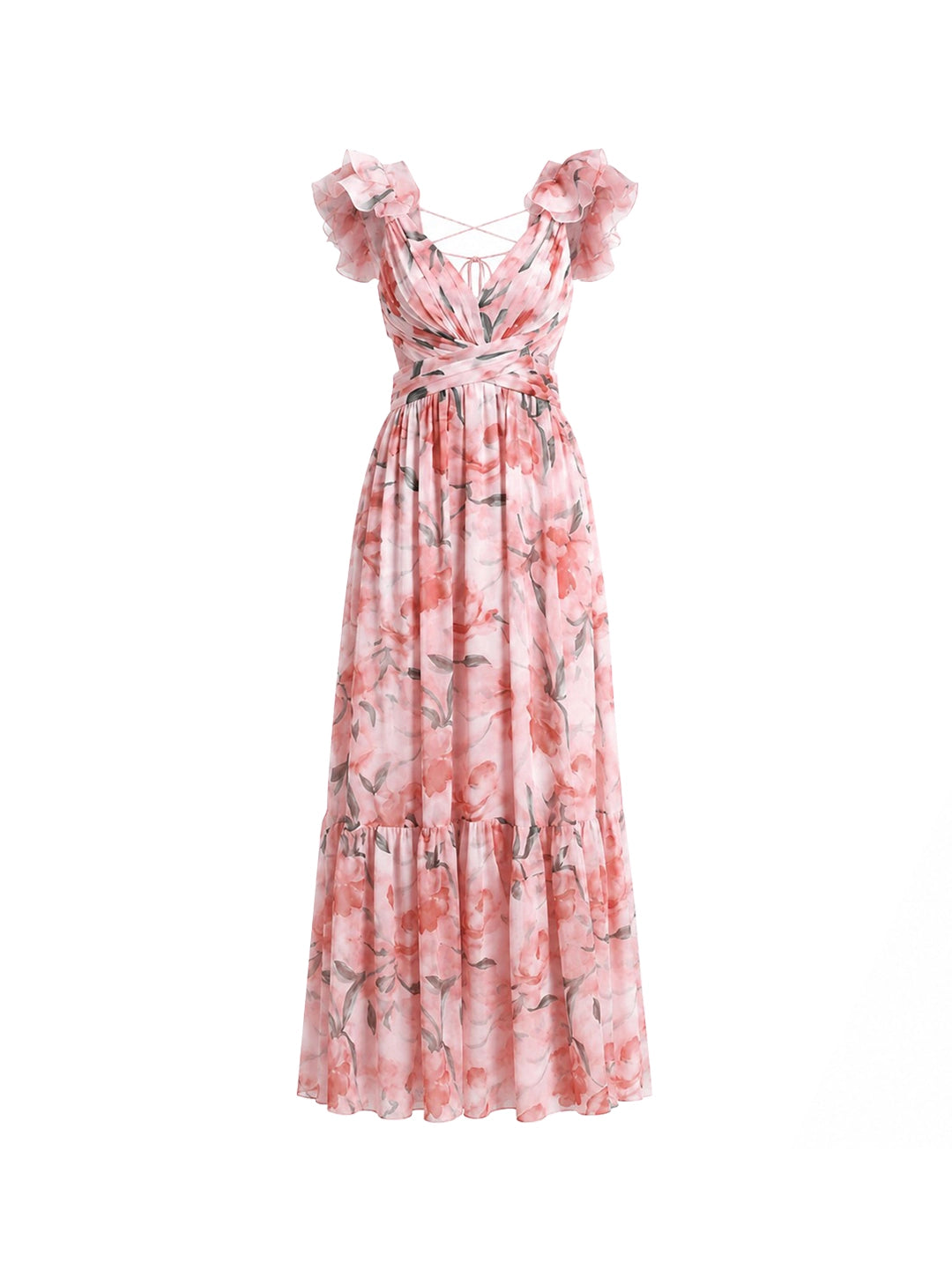 Watercolor Floral Cut-out Maxi Dress