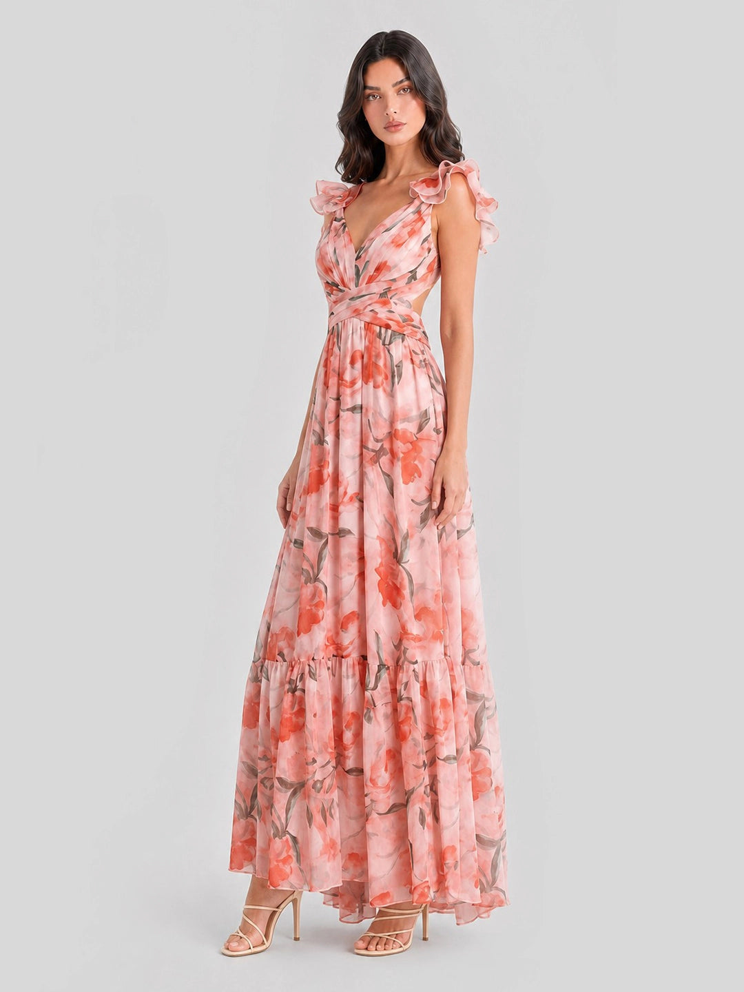 Watercolor Floral Cut-out Maxi Dress