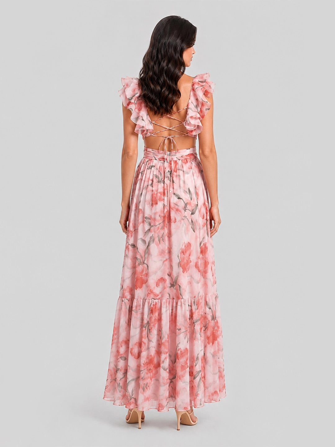 Watercolor Floral Cut-out Maxi Dress