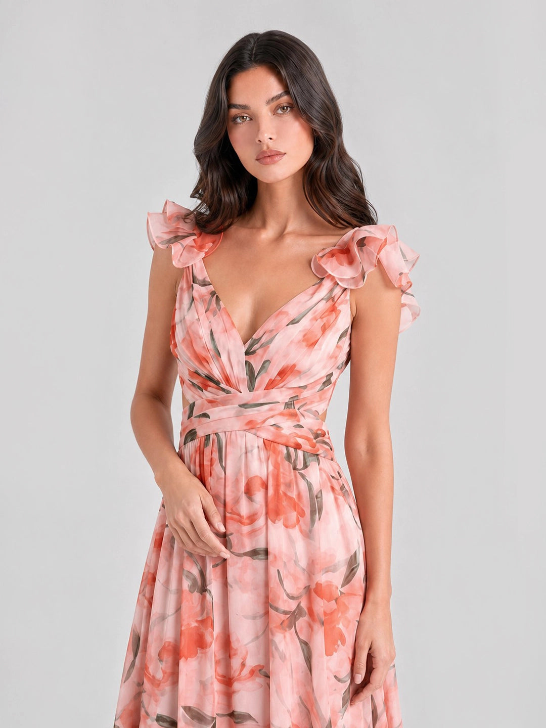 Watercolor Floral Cut-out Maxi Dress