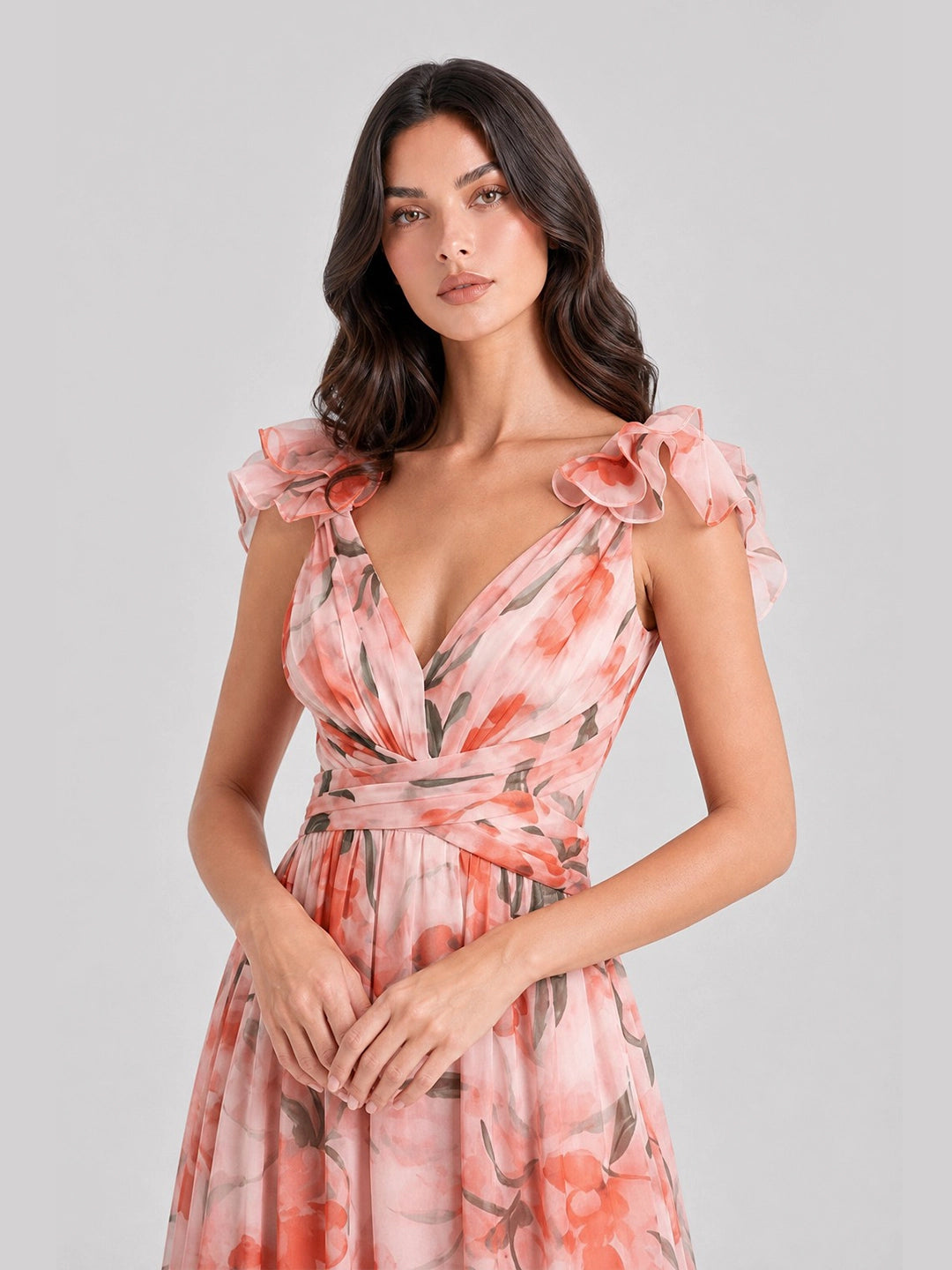 Watercolor Floral Cut-out Maxi Dress