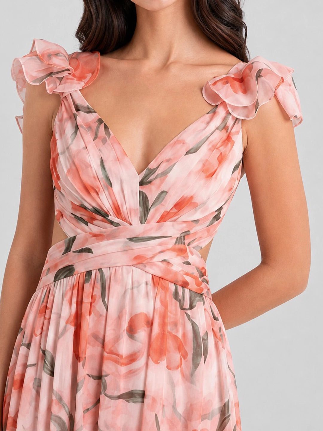 Watercolor Floral Cut-out Maxi Dress
