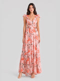 Watercolor Floral Cut-out Maxi Dress