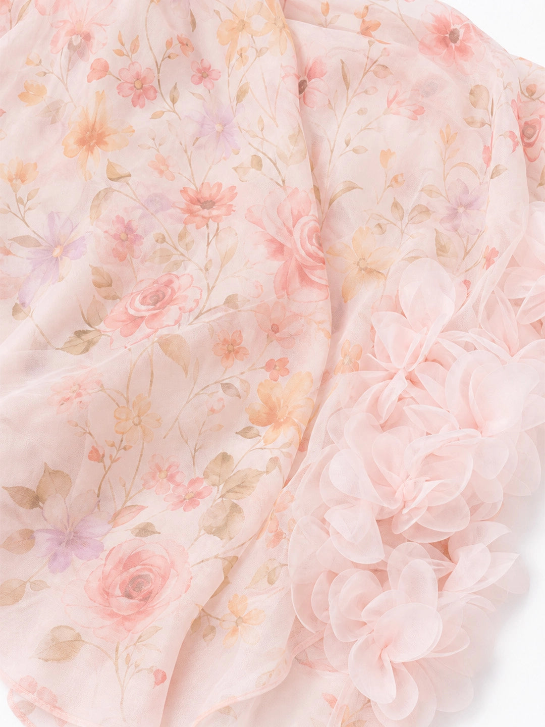 Watercolor Floral Halter Gown with Floral Trim