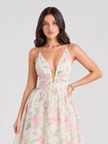 Watercolor Floral Plunge Midi Dress