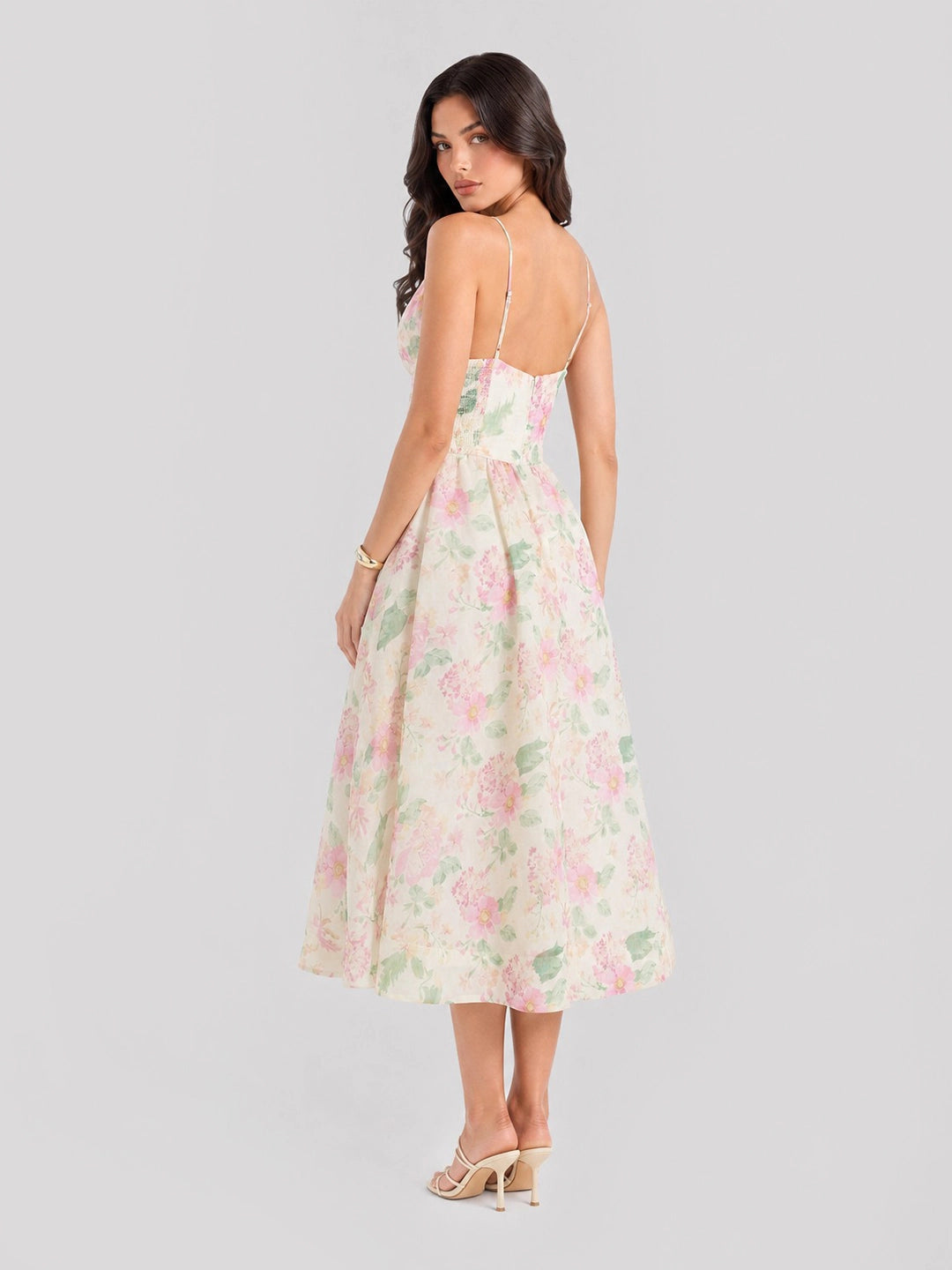 Watercolor Floral Plunge Midi Dress
