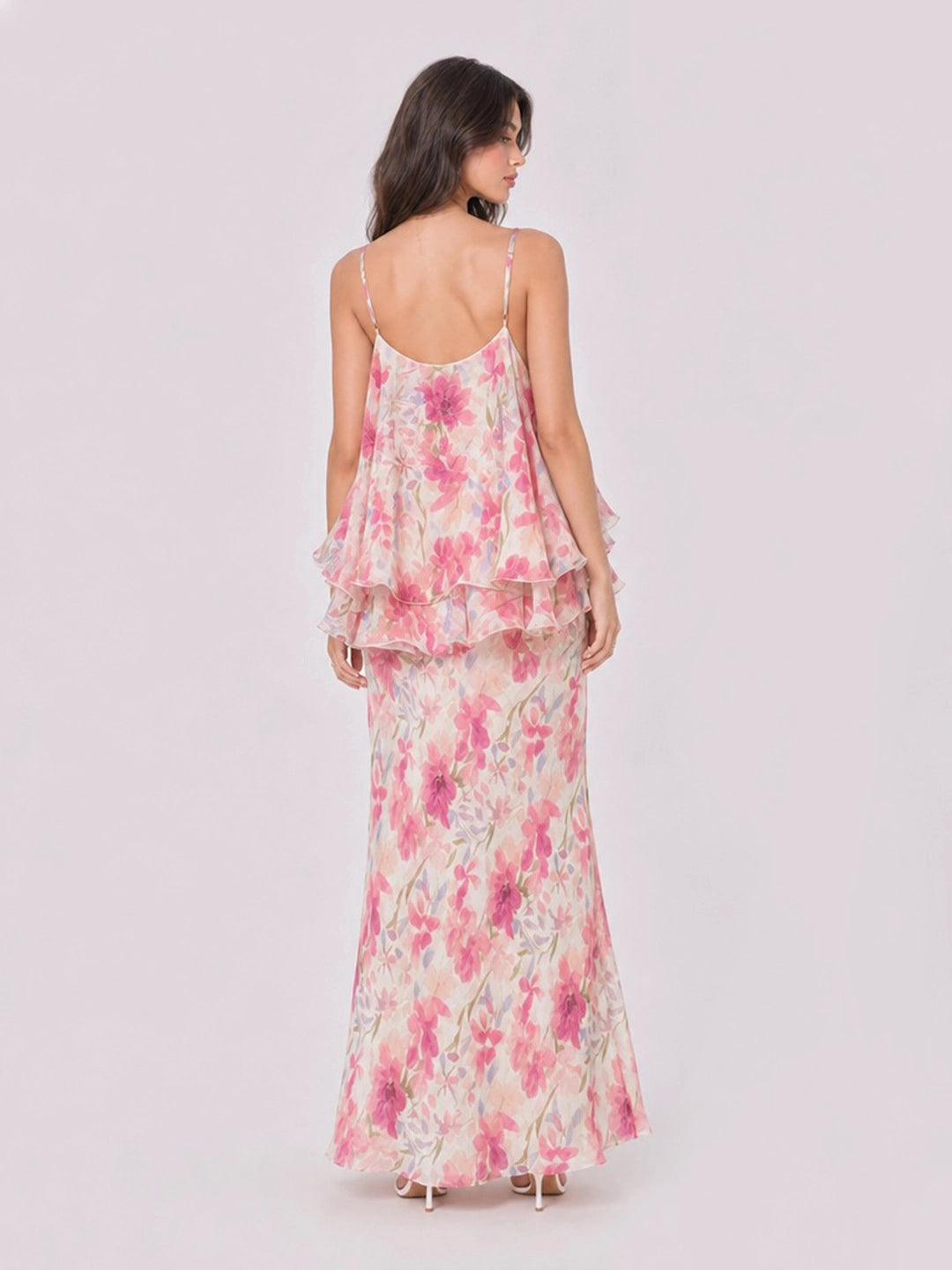 Watercolor Floral Ruffle Tiered Two Piece Set