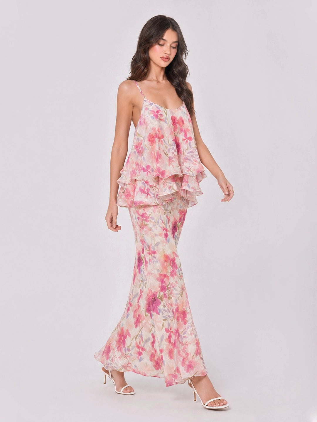 Watercolor Floral Ruffle Tiered Two Piece Set