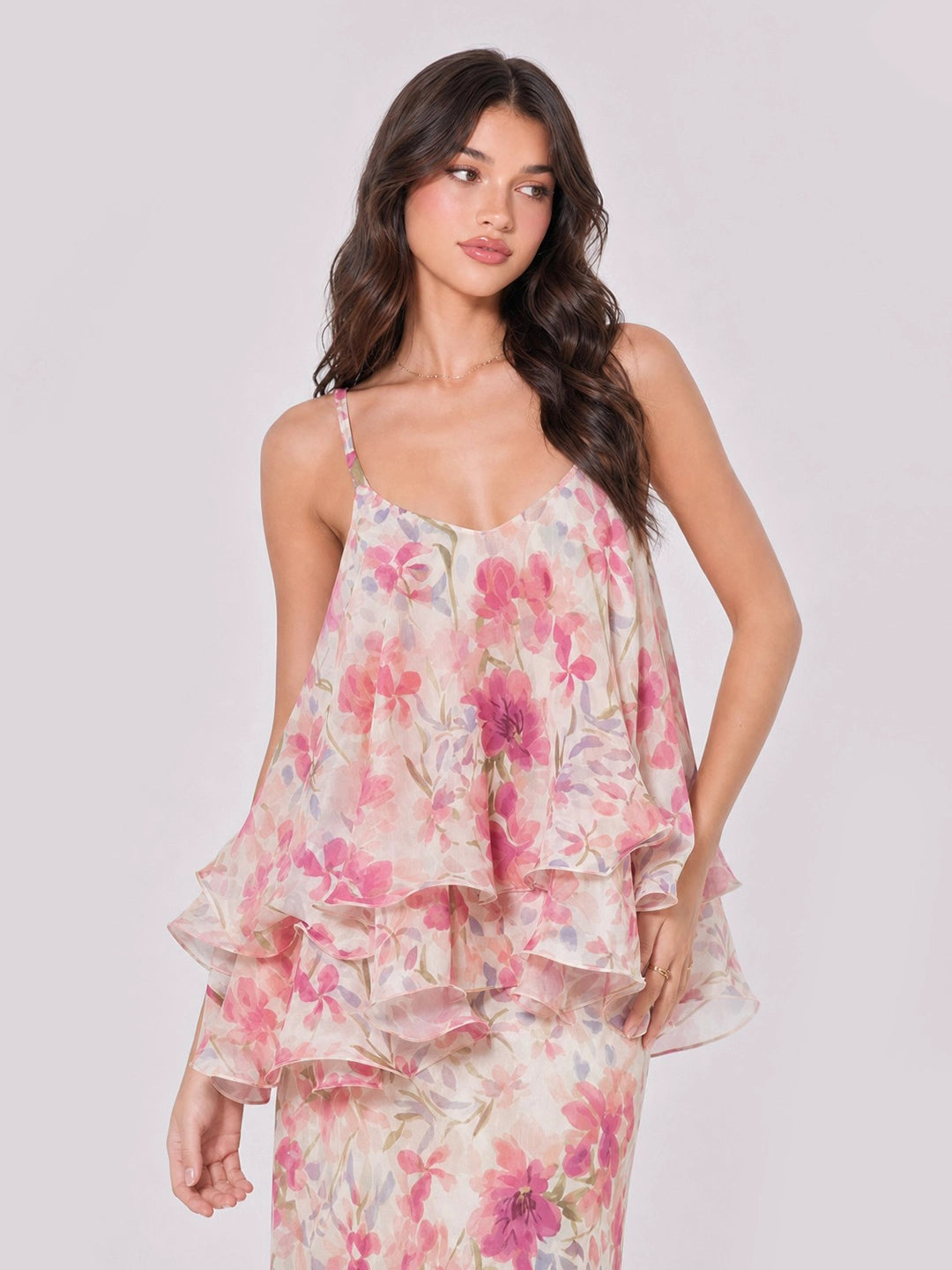 Watercolor Floral Ruffle Tiered Two Piece Set