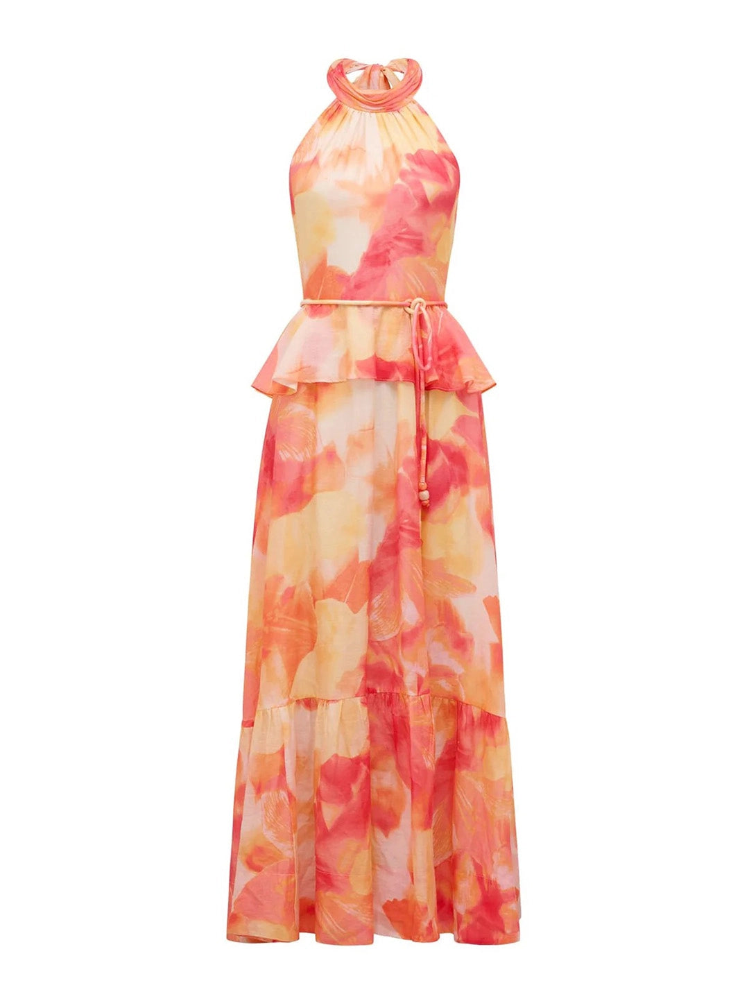 Watercolor Halterneck Open Back Maxi Dress