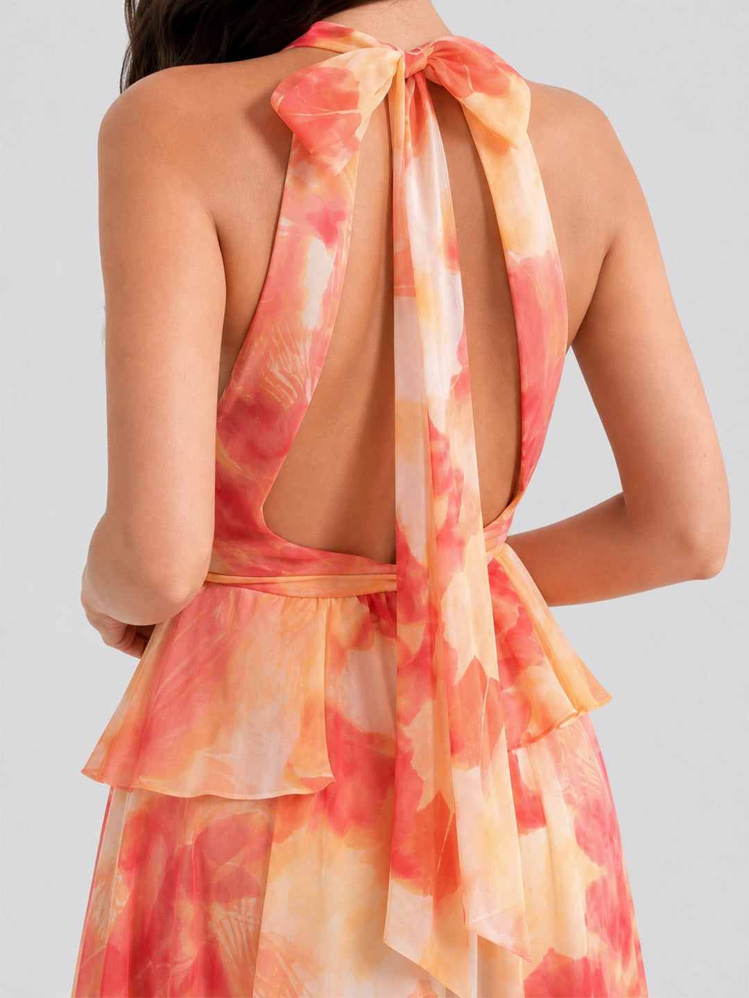 Watercolor Halterneck Open Back Maxi Dress