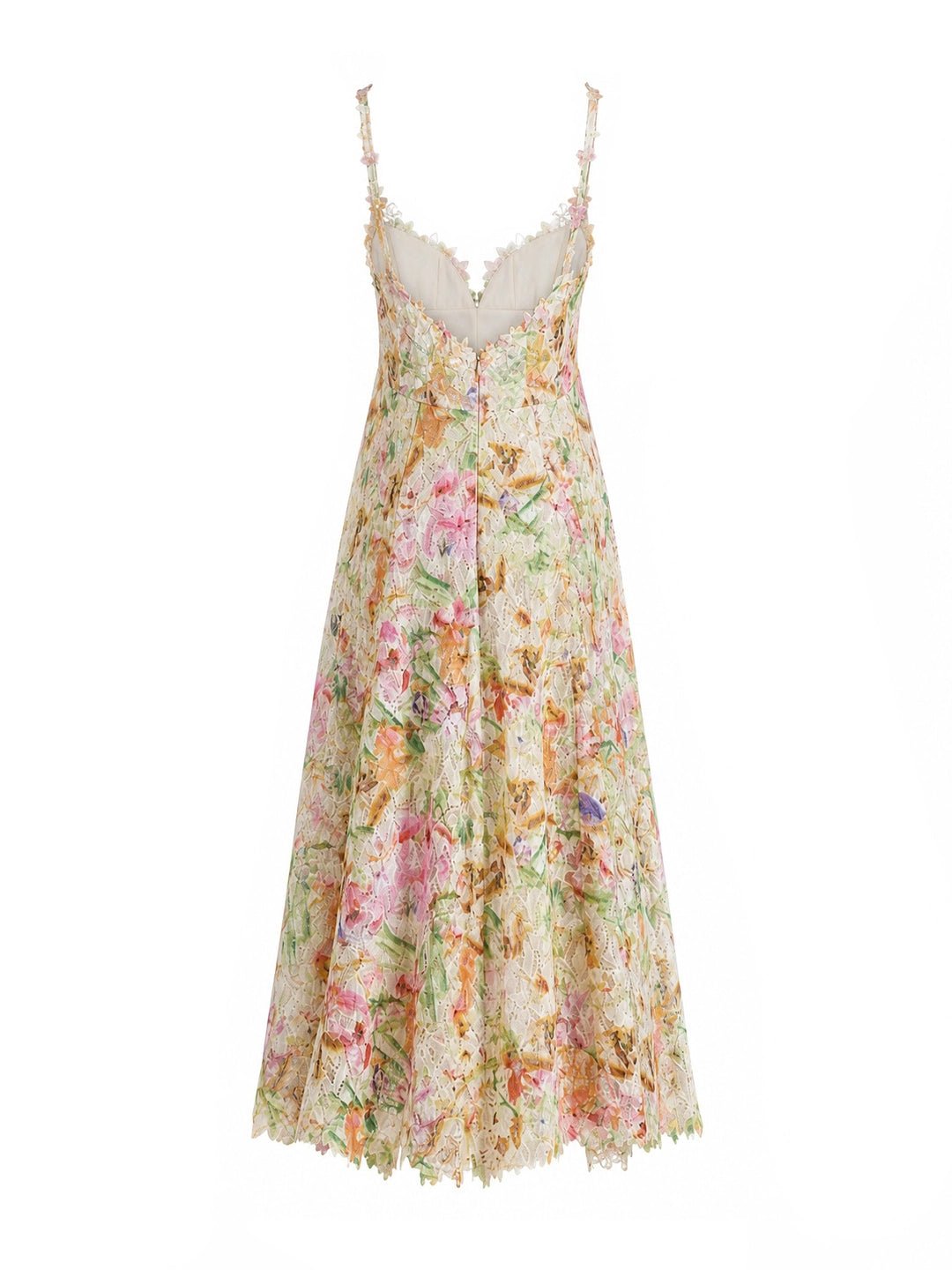 Watercolor Spaghetti Strap Eyelet Floral Midi Dress