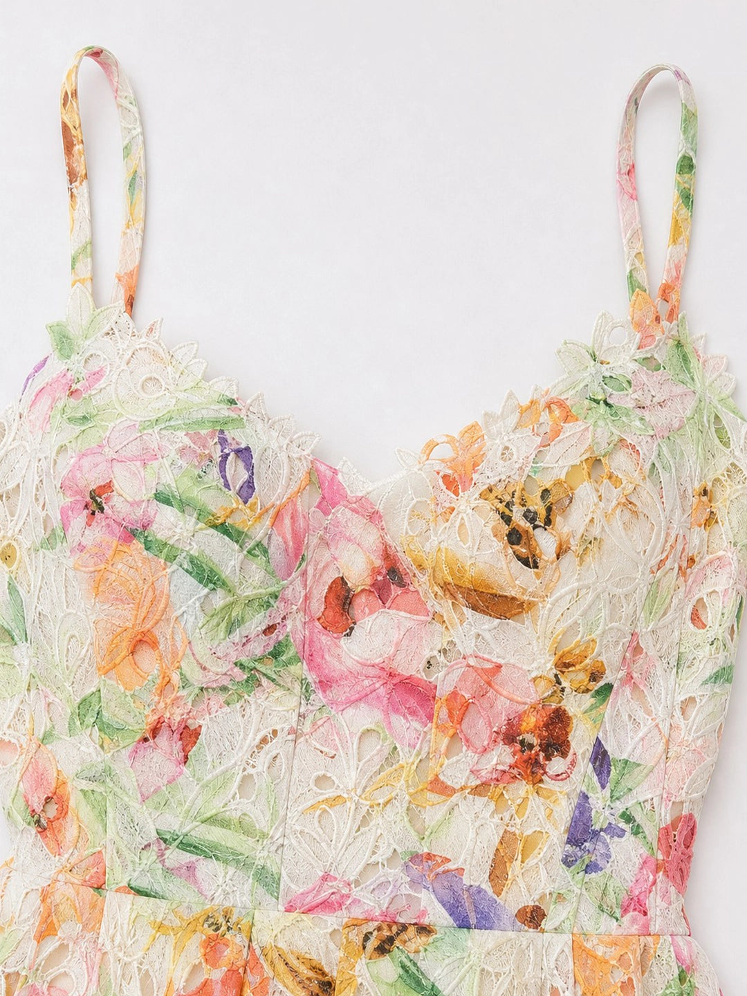 Watercolor Spaghetti Strap Eyelet Floral Midi Dress