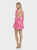 Whimsical Flared Sleeve & Backless Floral Tulle Mini Dress