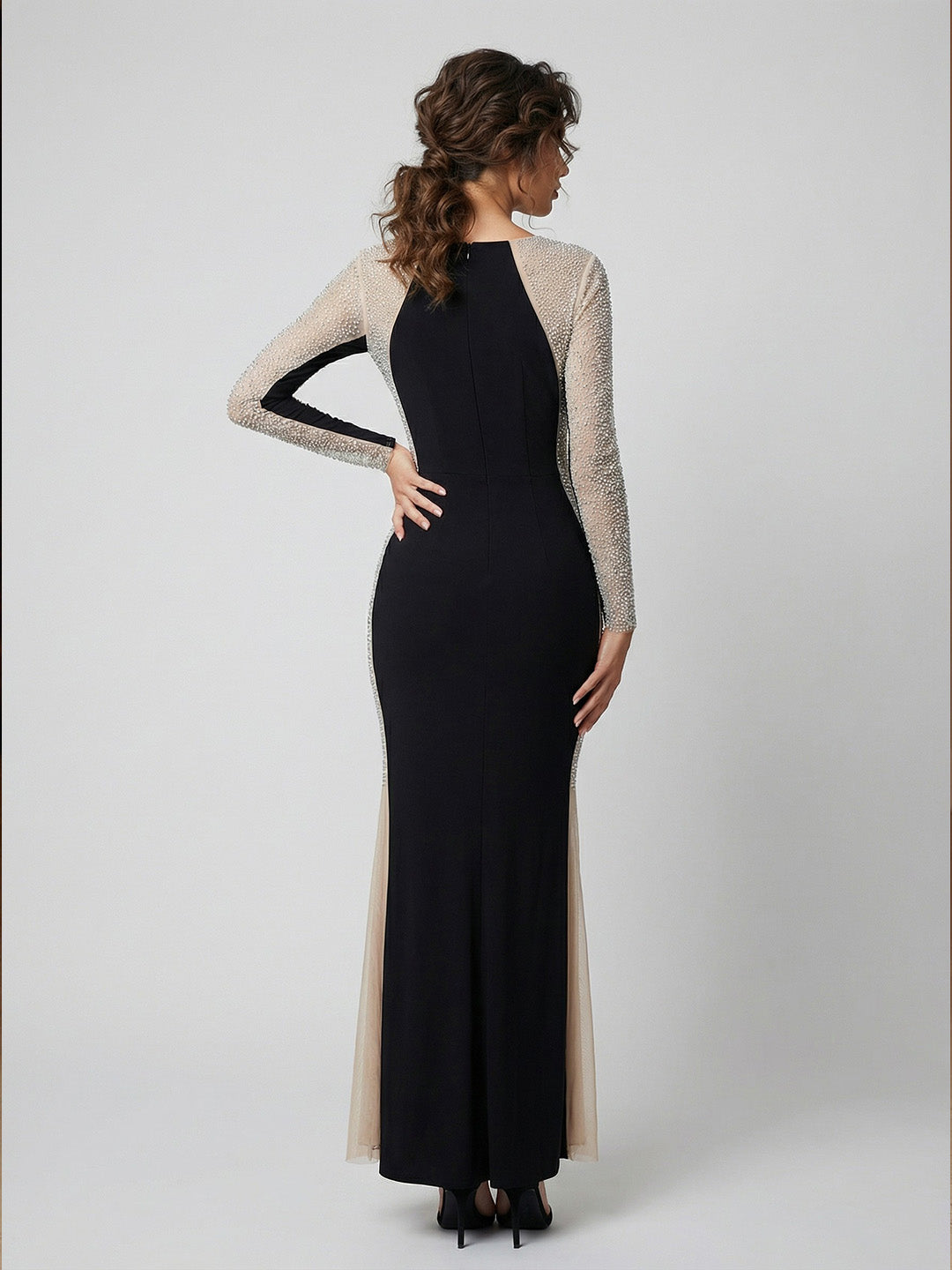 Crystal Contrast Long Sleeve Dress