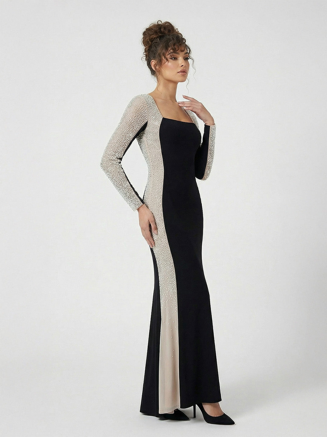 Crystal Contrast Long Sleeve Dress