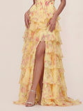 Floral Chiffon Bandeau Prom Gown