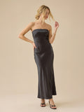 Sleek Strapless Bodycon Satin Maxi Dress