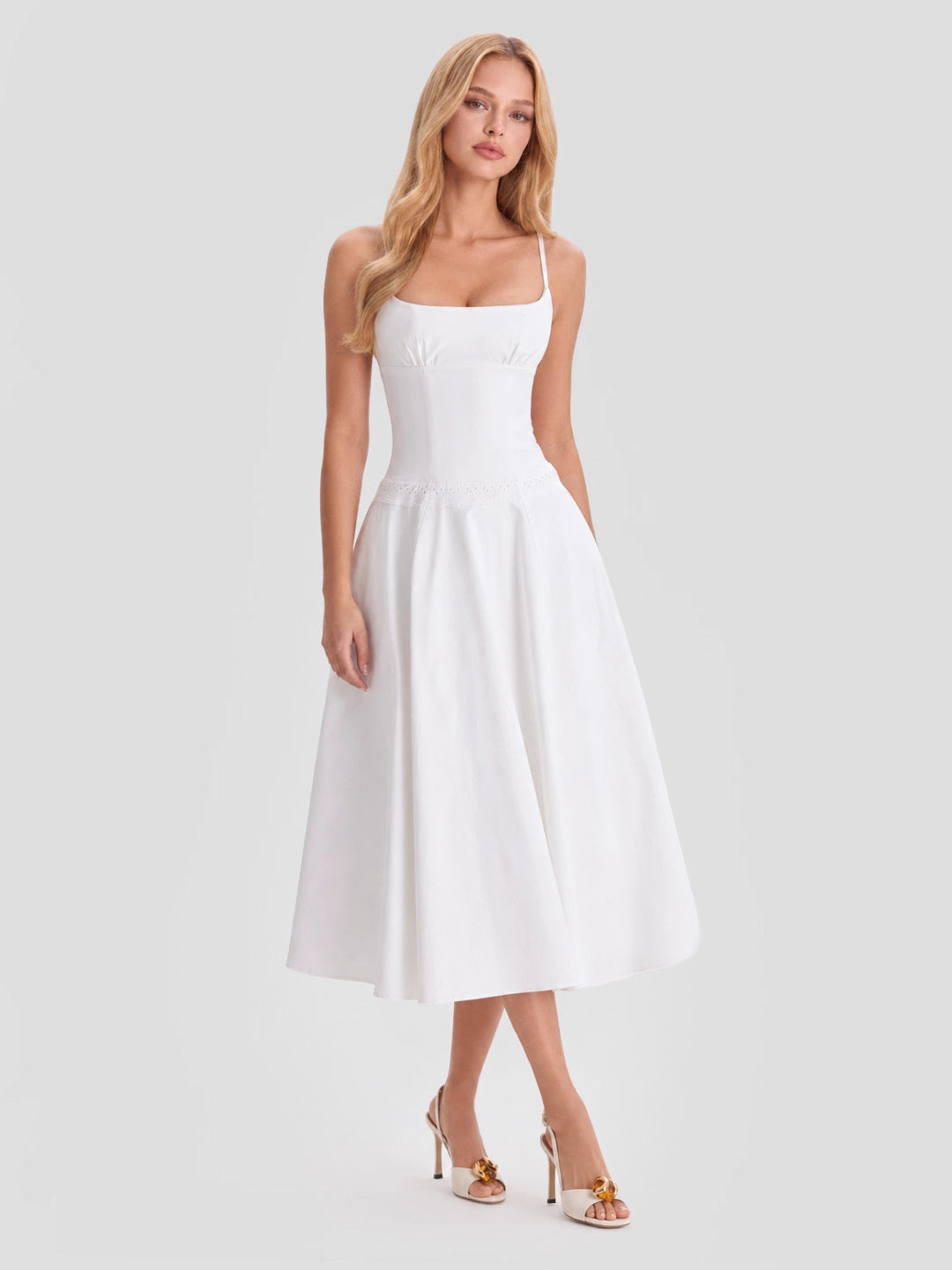 Cotton Broderie Anglaise Trim Midi Sundress