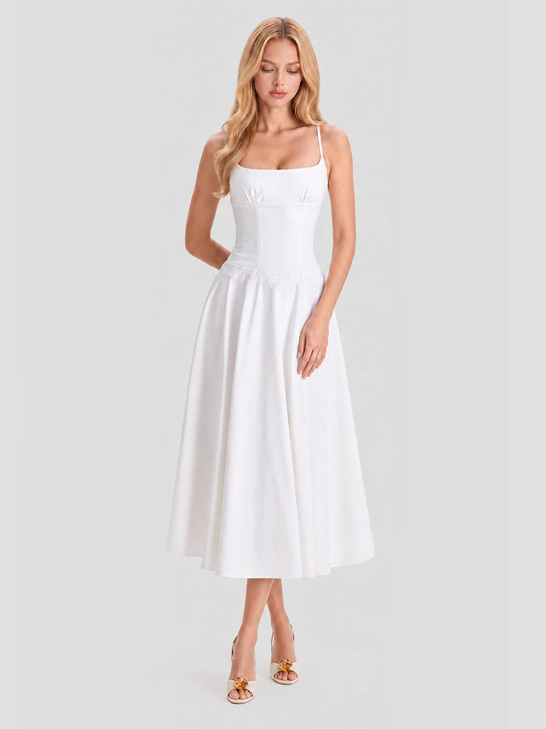 Cotton Broderie Anglaise Trim Midi Sundress