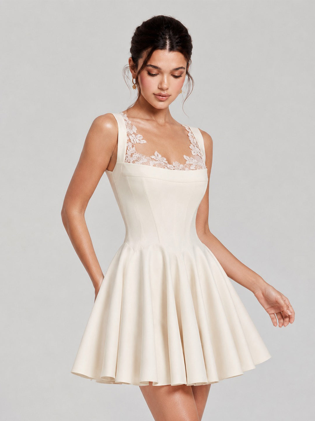 Lace Trim Corset Fit-and-Flare Mini Dress