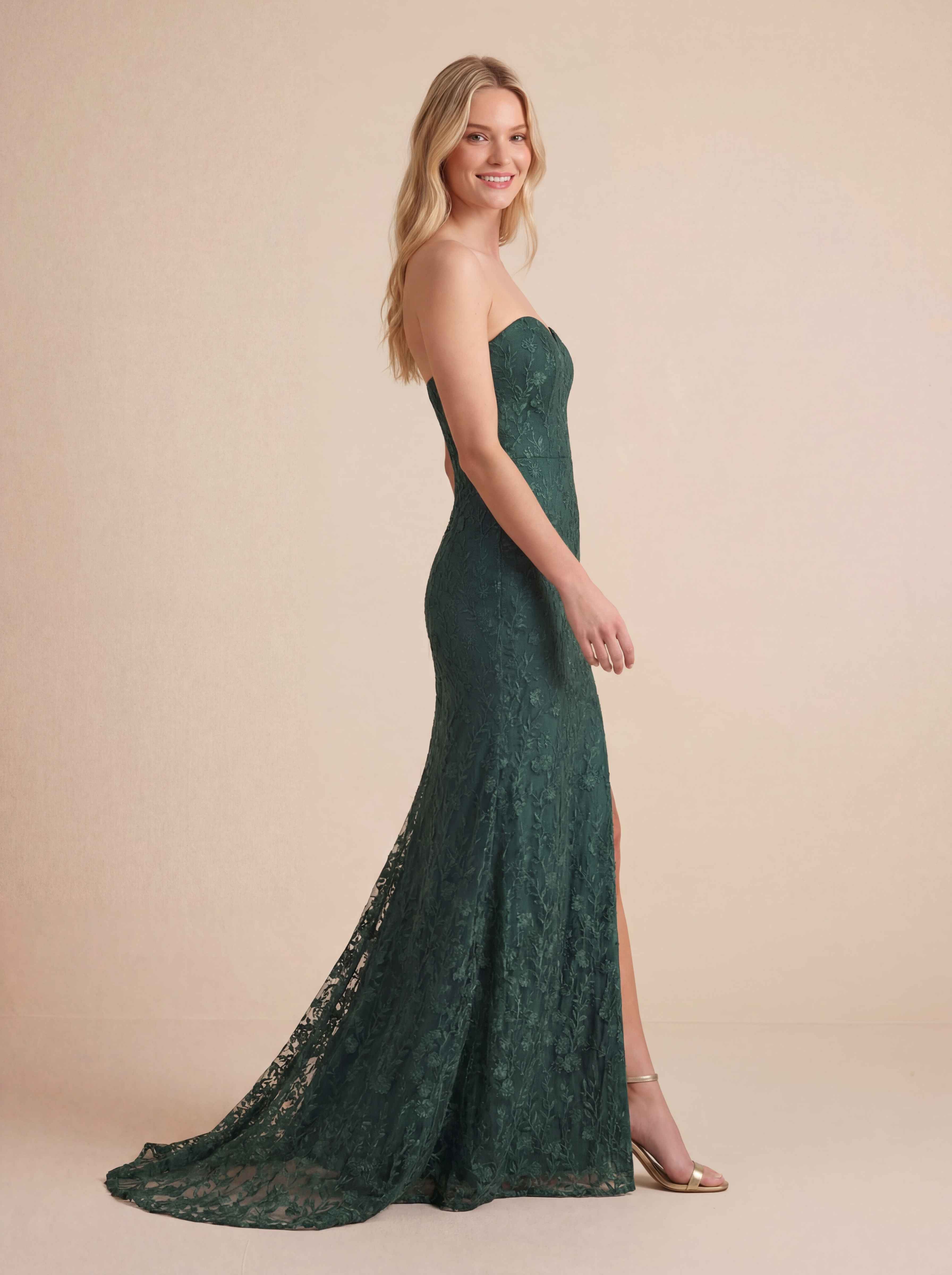 Floral Embroidered Strapless Maxi Dress
