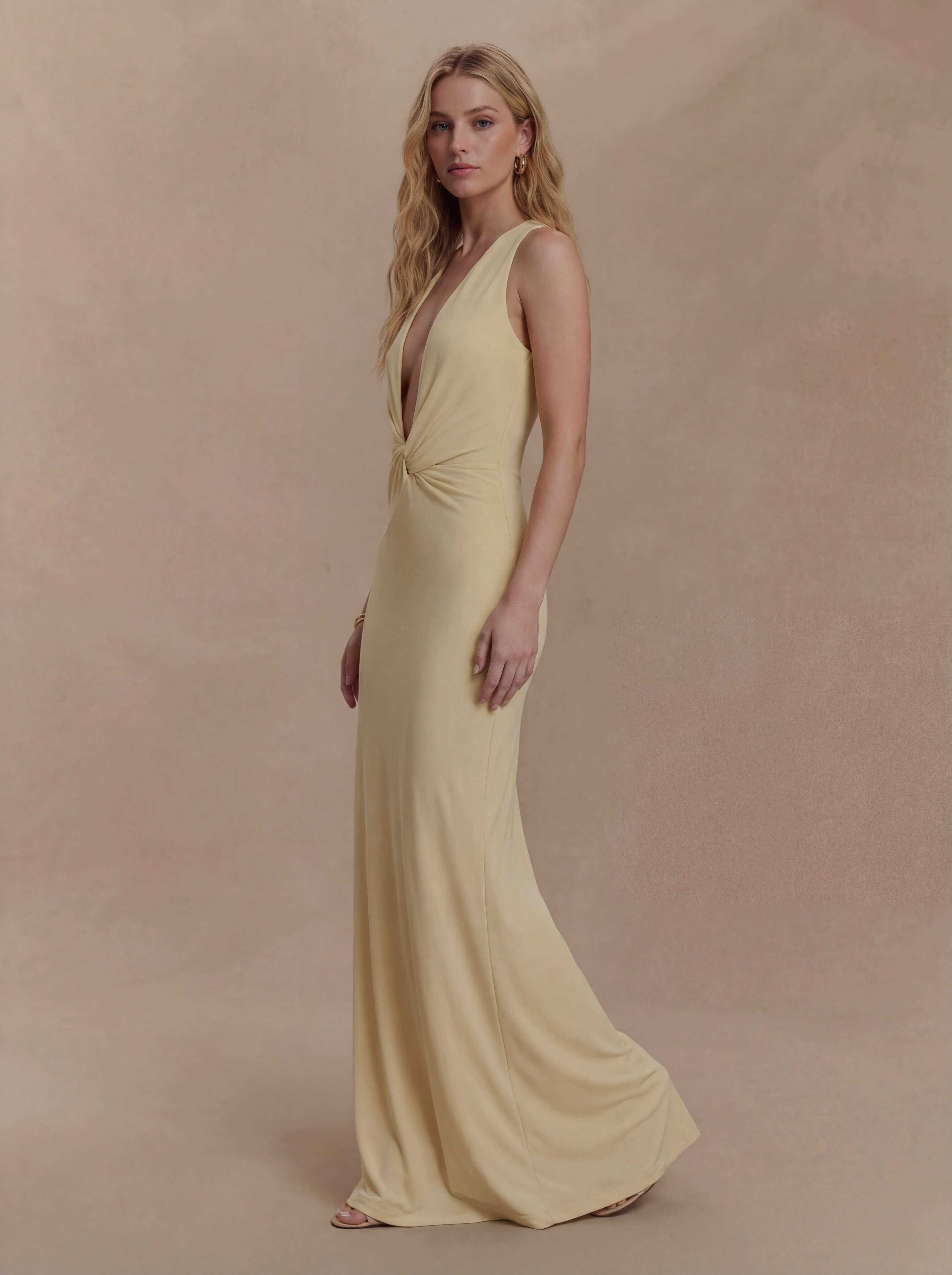 Deep V halter neck maxi dress
