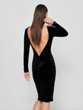Velvet Backless Long Sleeve Midi Dress