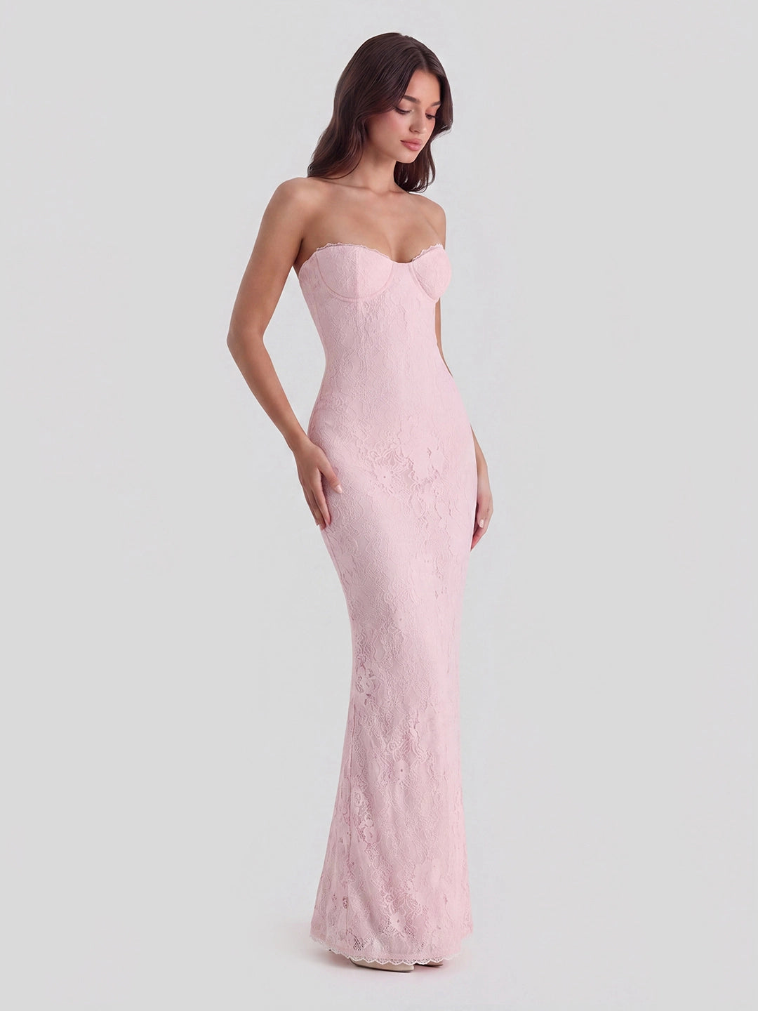 Floral Lace Mermaid Gown with Corseted Bodice