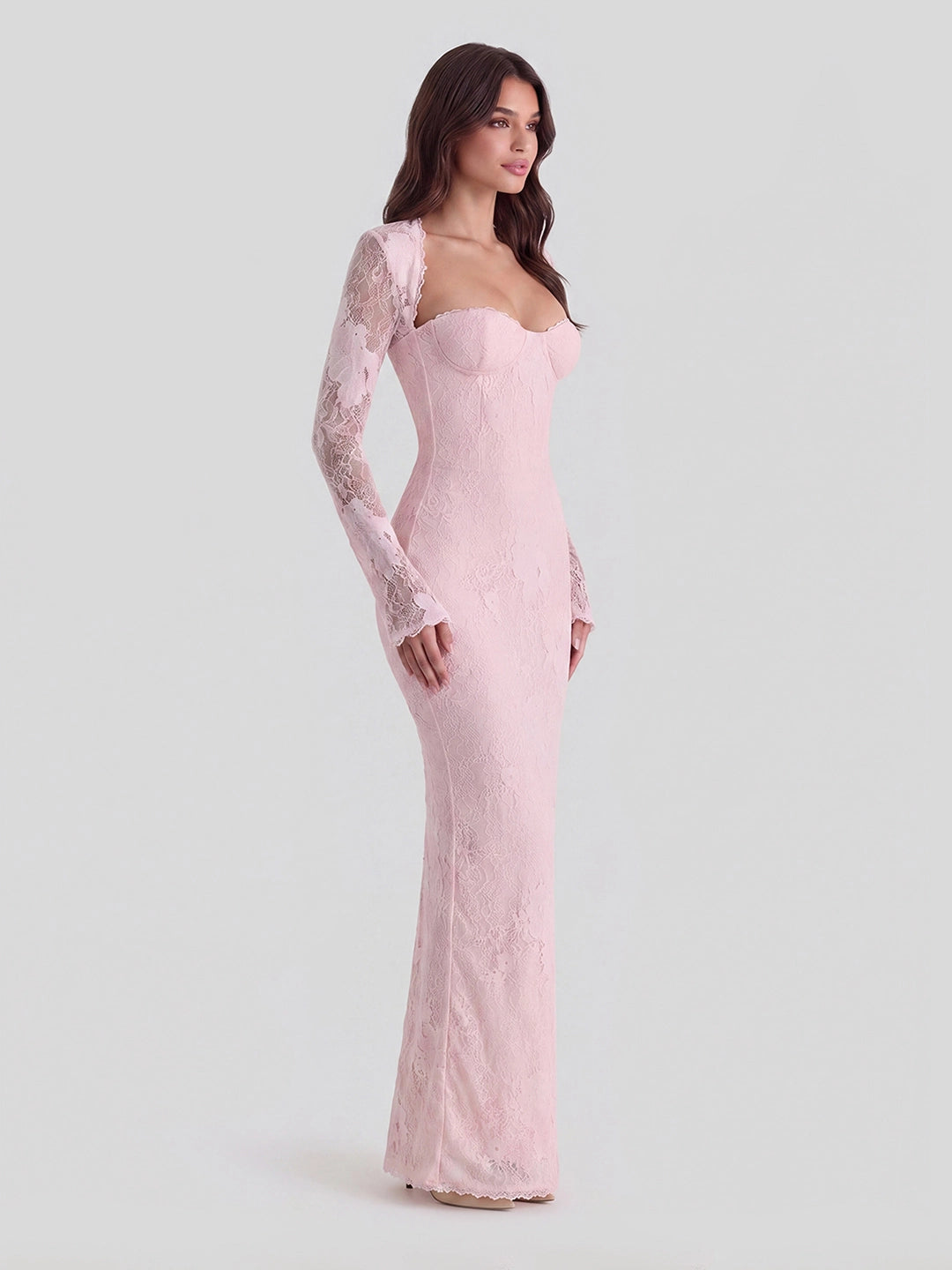 Floral Lace Mermaid Gown with Corseted Bodice