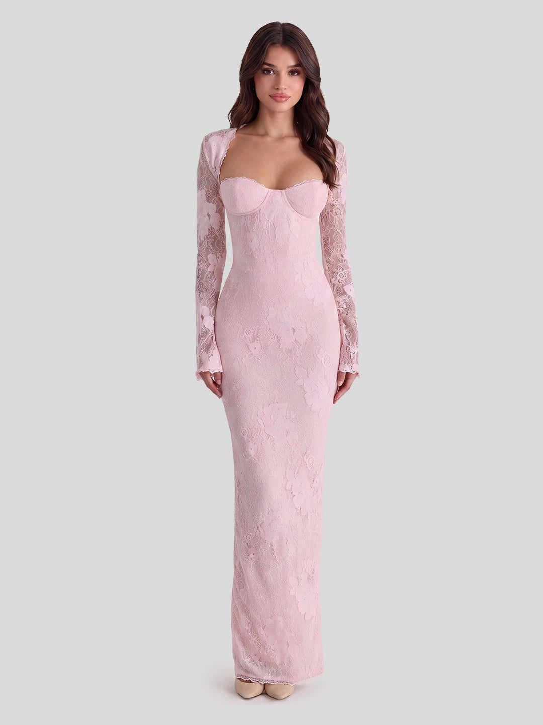 Floral Lace Mermaid Gown with Corseted Bodice