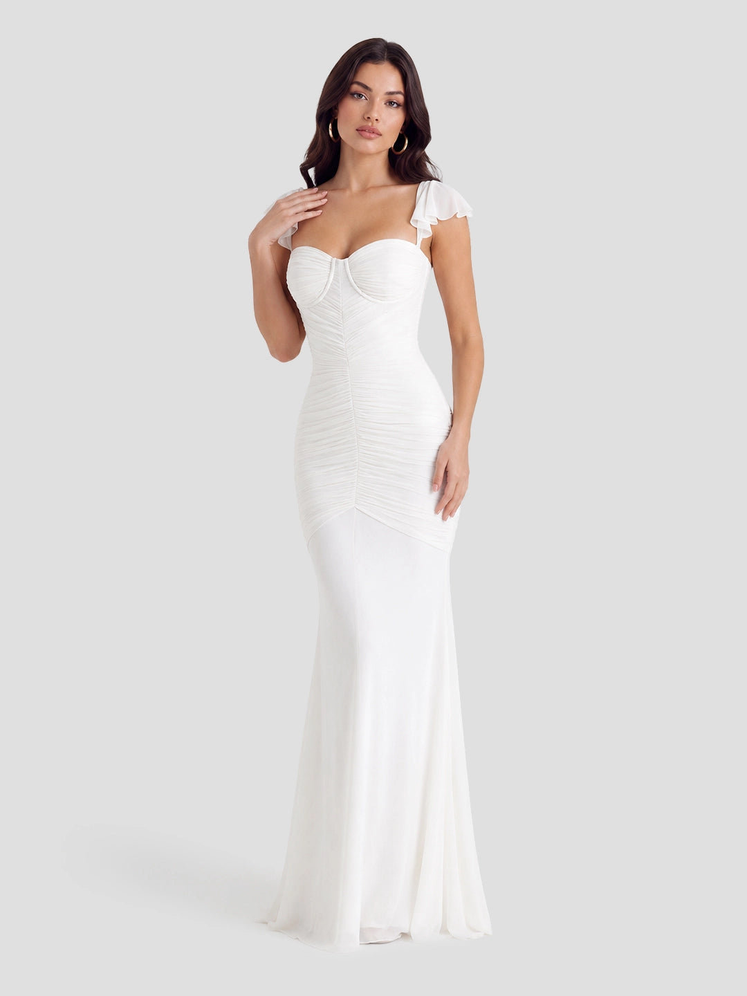 Mesh Ruched Silhouette Maxi Dress
