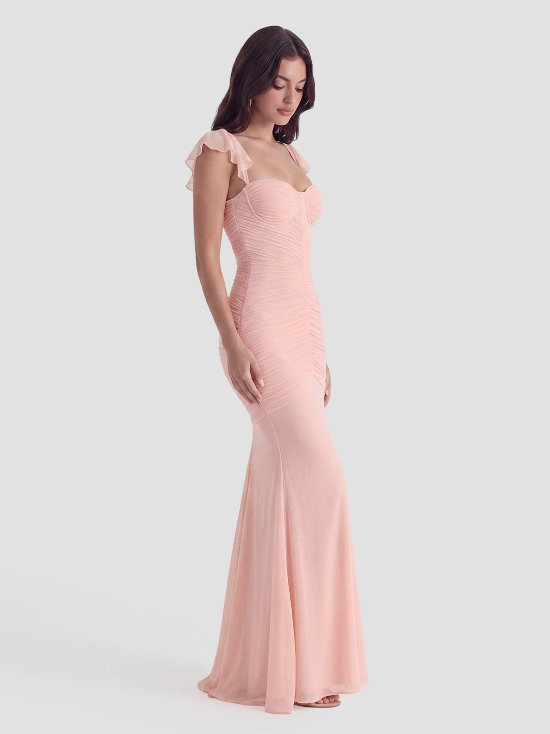 Mesh Ruched Silhouette Maxi Dress