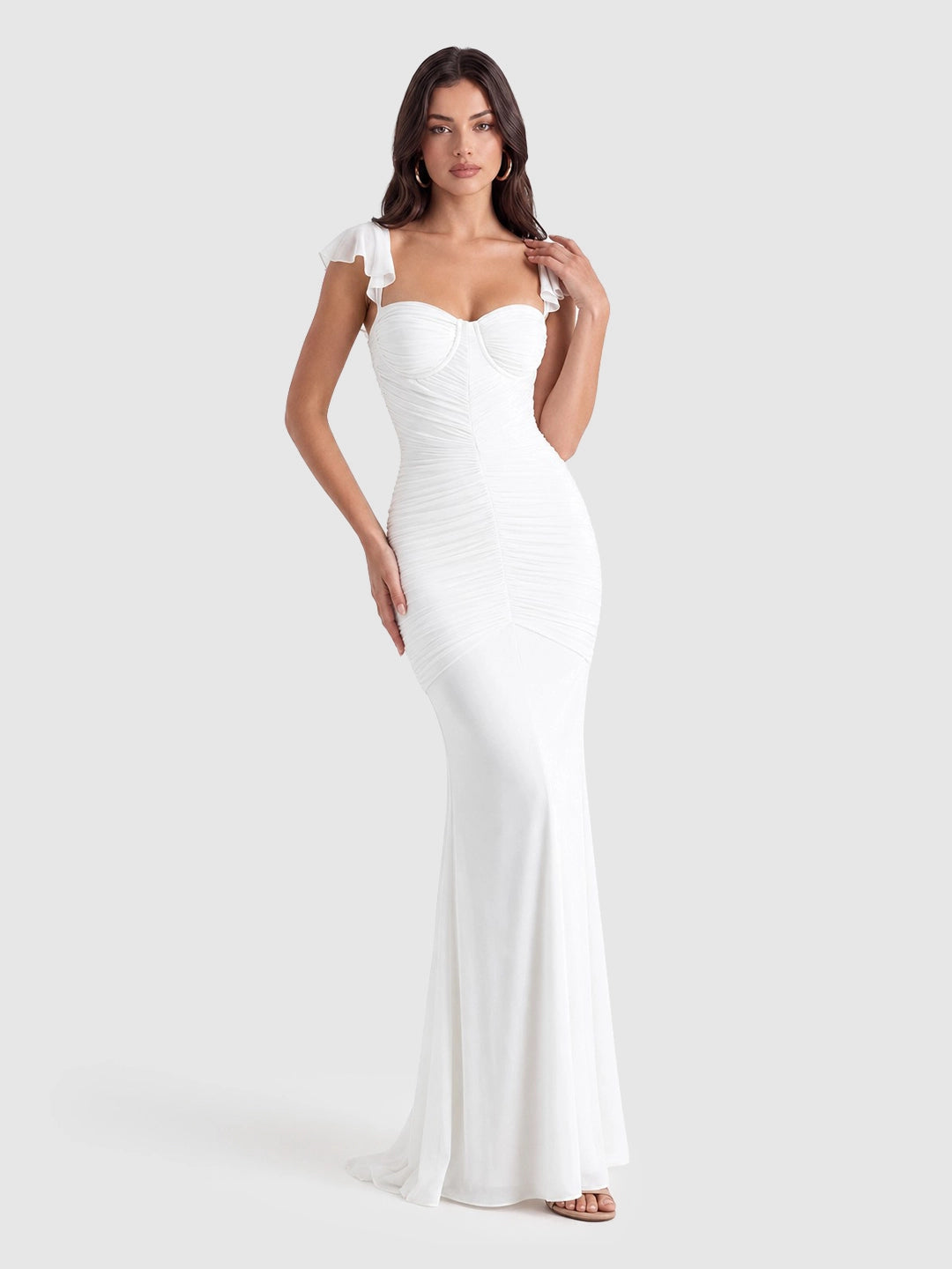 Mesh Ruched Silhouette Maxi Dress