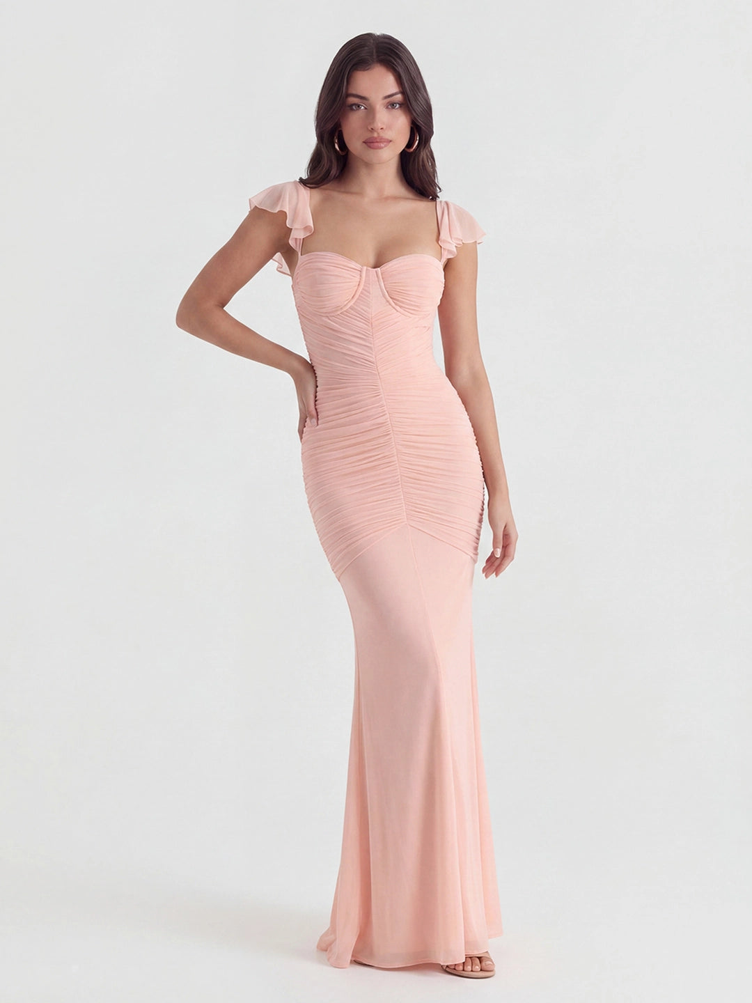 Mesh Ruched Silhouette Maxi Dress