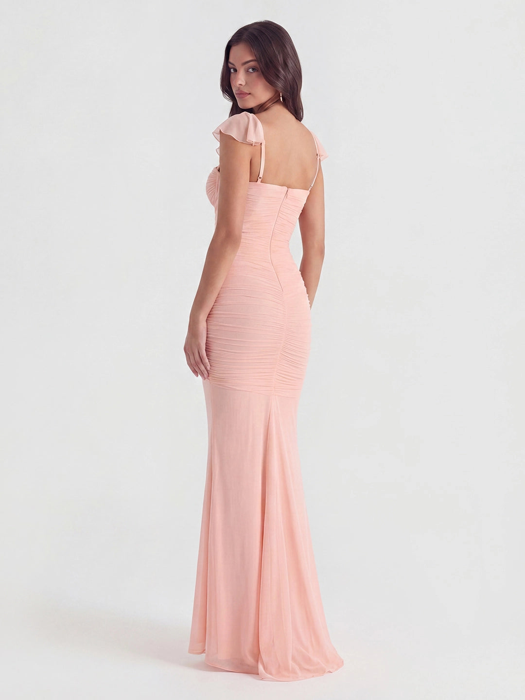 Mesh Ruched Silhouette Maxi Dress