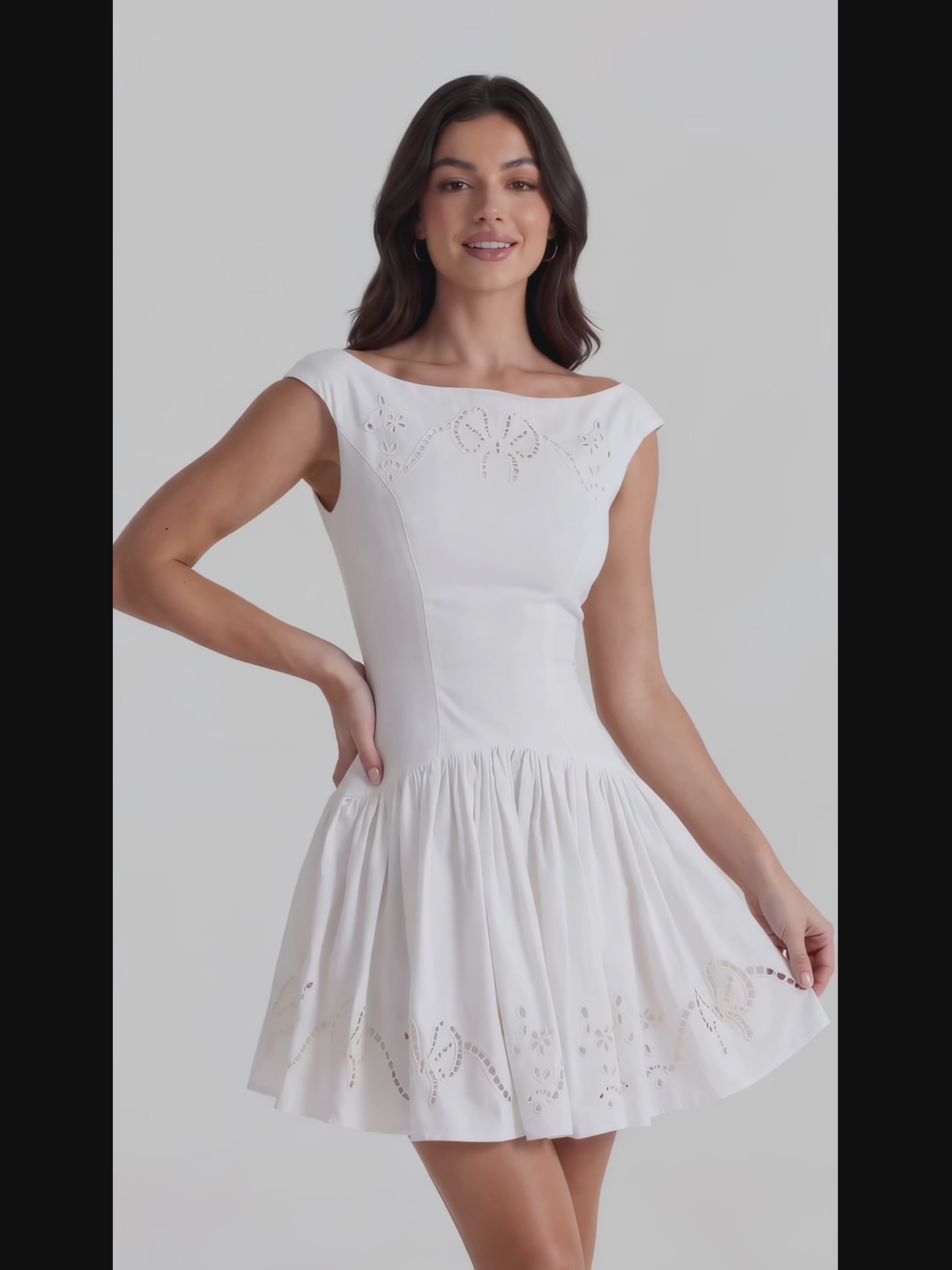 Chic Boat Neck Broderie Anglaise Dress