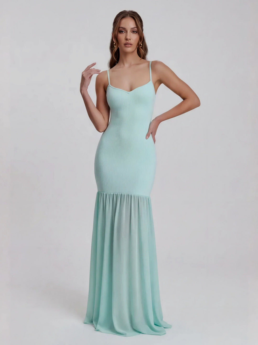 Bandage Knit Maxi Dress with Chiffon Skirt
